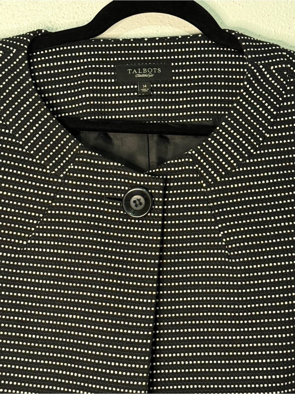 Talbots Black and White Dot-Pattern Cropped Blazer. Sz 14. - Picture 2 of 8